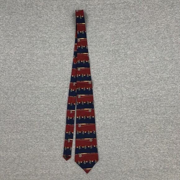 Tommy Hilfiger Silk Tie Mens Red Blue Fly Fishing Lures Stars Outdoor Sports - Picture 1 of 5